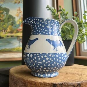Elegant Blue and White Ceramic Pitcher with Bird Motif